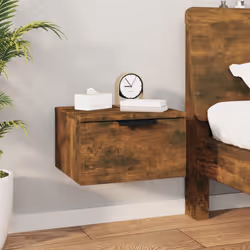 vidaXL Wall-mounted Bedside Cabinets Bedroom Floating Nightstand Wall Cabinet - Smoked oak, 2 - Additional view 9