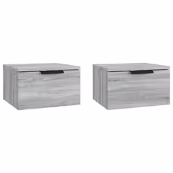 vidaXL Wall-mounted Bedside Cabinets Bedroom Floating Nightstand Wall Cabinet - Grey sonoma, 2