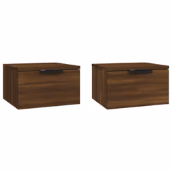 vidaXL Wall-mounted Bedside Cabinets Bedroom Floating Nightstand Wall Cabinet - Brown oak, 2