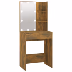 vidaXL Dressing Table with LED Makeup Vanity Desk Cosmetic Table Multi Colours - Smoked oak