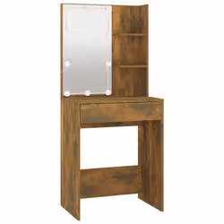 vidaXL Dressing Table with LED Makeup Vanity Desk Cosmetic Table Multi Colours - Smoked oak