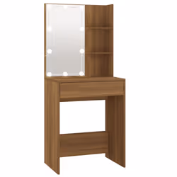 vidaXL Dressing Table with LED Makeup Vanity Desk Cosmetic Table Multi Colours - Brown oak