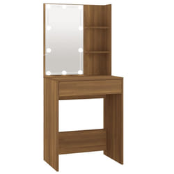 vidaXL Dressing Table with LED Makeup Vanity Desk Cosmetic Table Multi Colours - Brown oak