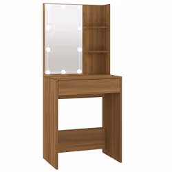 vidaXL Dressing Table with LED Makeup Vanity Desk Cosmetic Table Multi Colours - Brown oak