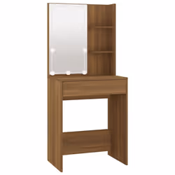 vidaXL Dressing Table with LED Makeup Vanity Desk Cosmetic Table Multi Colours - Brown oak