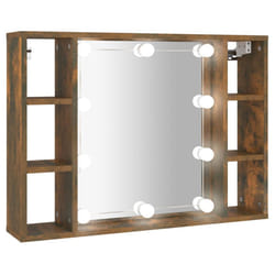 vidaXL Mirror Cabinet with LED Washroom Storage Cabinet Bathroom Vanity Unit - Smoked oak