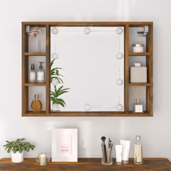 vidaXL Mirror Cabinet with LED Washroom Storage Cabinet Bathroom Vanity Unit - Smoked oak - Additional view 4