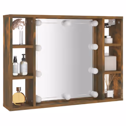 vidaXL Mirror Cabinet with LED Washroom Storage Cabinet Bathroom Vanity Unit - Smoked oak - Additional view 5