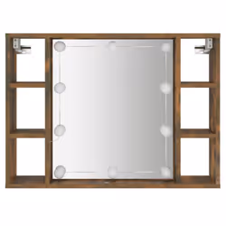vidaXL Mirror Cabinet with LED Washroom Storage Cabinet Bathroom Vanity Unit - Smoked oak - Additional view 6