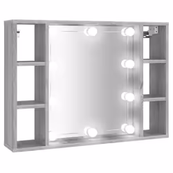 vidaXL Mirror Cabinet with LED Washroom Storage Cabinet Bathroom Vanity Unit - Grey sonoma