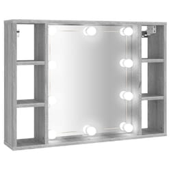 vidaXL Mirror Cabinet with LED Washroom Storage Cabinet Bathroom Vanity Unit - Grey sonoma