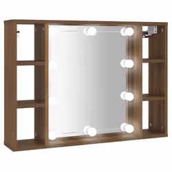vidaXL Mirror Cabinet with LED Washroom Storage Cabinet Bathroom Vanity Unit - Brown oak