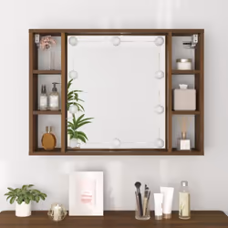 vidaXL Mirror Cabinet with LED Washroom Storage Cabinet Bathroom Vanity Unit - Brown oak - Additional view 4