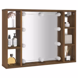 vidaXL Mirror Cabinet with LED Washroom Storage Cabinet Bathroom Vanity Unit - Brown oak - Additional view 5