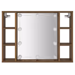 vidaXL Mirror Cabinet with LED Washroom Storage Cabinet Bathroom Vanity Unit - Brown oak - Additional view 6