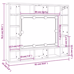 vidaXL Mirror Cabinet with LED Cosmetic Mirror Cabinet Bedroom Storage Cabinet - Smoked oak