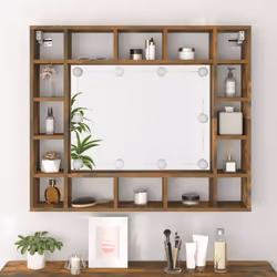 vidaXL Mirror Cabinet with LED Cosmetic Mirror Cabinet Bedroom Storage Cabinet - Smoked oak - Additional view 4