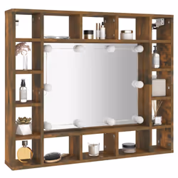 vidaXL Mirror Cabinet with LED Cosmetic Mirror Cabinet Bedroom Storage Cabinet - Smoked oak - Additional view 5