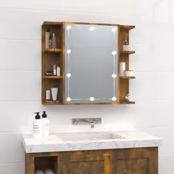 vidaXL Mirror Cabinet with LED Washroom Storage Cabinet Bathroom Vanity Unit - Smoked oak