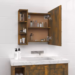 vidaXL Mirror Cabinet with LED Washroom Storage Cabinet Bathroom Vanity Unit - Smoked oak - Additional view 4