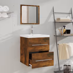 vidaXL Bathroom Cabinet with Mirror Vanity Unit Sink Cabinet Engineered Wood - Smoked oak