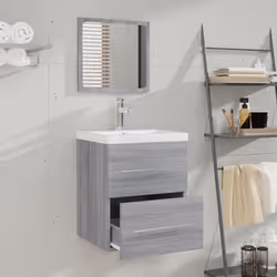 vidaXL Bathroom Cabinet with Mirror Vanity Unit Sink Cabinet Engineered Wood - Grey sonoma