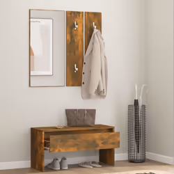 vidaXL Hallway Furniture Set Living Room Bench and Coat Rack Engineered Wood - Smoked oak
