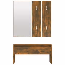 vidaXL Hallway Furniture Set Living Room Bench and Coat Rack Engineered Wood - Smoked oak - Additional view 5
