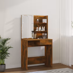 vidaXL Dressing Table with LED Vanity Table Makeup Vanity Desk Cosmetic Table - Smoked oak - Additional view 10
