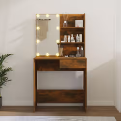vidaXL Dressing Table with LED Vanity Table Makeup Vanity Desk Cosmetic Table - Smoked oak - Additional view 9