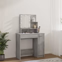 vidaXL Dressing Table with LED Vanity Table Makeup Vanity Desk Cosmetic Table - Grey sonoma