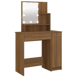vidaXL Dressing Table with LED Vanity Table Makeup Vanity Desk Cosmetic Table - Brown oak