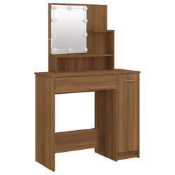 vidaXL Dressing Table with LED Vanity Table Makeup Vanity Desk Cosmetic Table - Brown oak