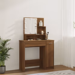 vidaXL Dressing Table with LED Vanity Table Makeup Vanity Desk Cosmetic Table - Brown oak