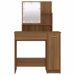 vidaXL Dressing Table with LED Vanity Table Makeup Vanity Desk Cosmetic Table - Brown oak - Additional view 4