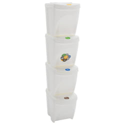 vidaXL Stackable Dustbins Outdoor Rubbish Bin Trash Waste Garbage Bin 4 pcs - white, 100 L