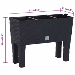 vidaXL Raised Garden Bed Anthracite 60x25x46 cm PP Rattan Plant Pot Stand - Additional view 3