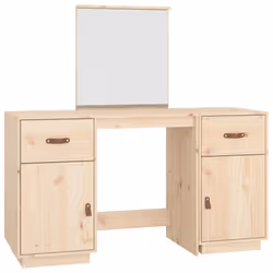 vidaXL Solid Wood Pine Dressing Table Set with a Mirror Desk Multi Colours - Brown