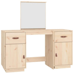 vidaXL Solid Wood Pine Dressing Table Set with a Mirror Desk Multi Colours - Brown