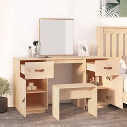 vidaXL Solid Wood Pine Dressing Table Set with a Mirror Desk Multi Colours - Brown