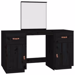 vidaXL Solid Wood Pine Dressing Table Set with a Mirror Desk Multi Colours - Black