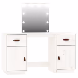 vidaXL Solid Wood Pine Dressing Table Set with LED Vanity Desk Multi Colours - white