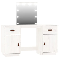 vidaXL Solid Wood Pine Dressing Table Set with LED Vanity Desk Multi Colours - white