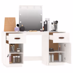 vidaXL Solid Wood Pine Dressing Table Set with LED Vanity Desk Multi Colours - white - Additional view 4