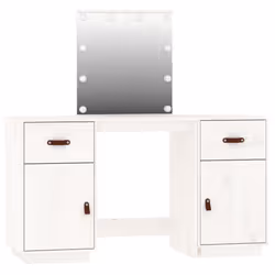 vidaXL Solid Wood Pine Dressing Table Set with LED Vanity Desk Multi Colours - white - Additional view 5
