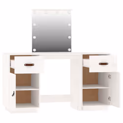 vidaXL Solid Wood Pine Dressing Table Set with LED Vanity Desk Multi Colours - white - Additional view 6