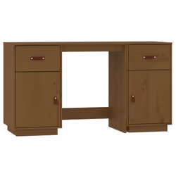 vidaXL Solid Wood Pine Desk with Cabinets Computer Study Desk Multi Colours - Honey brown