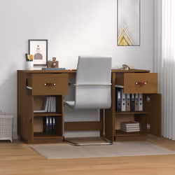 vidaXL Solid Wood Pine Desk with Cabinets Computer Study Desk Multi Colours - Honey brown