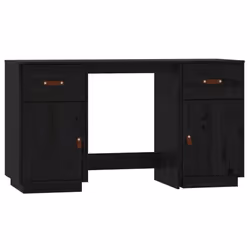 vidaXL Solid Wood Pine Desk with Cabinets Computer Study Desk Multi Colours - Black