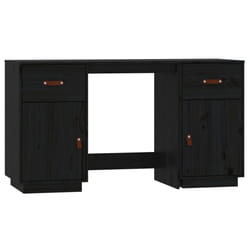 vidaXL Solid Wood Pine Desk with Cabinets Computer Study Desk Multi Colours - Black